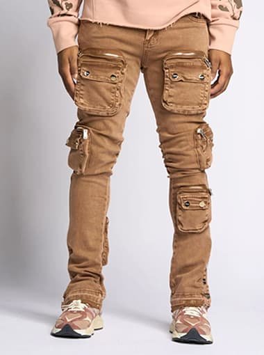 Brown stacked jeans