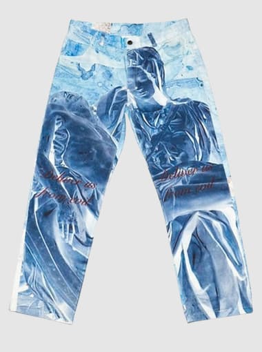 Custom DTG Printing White Baggy Jeans