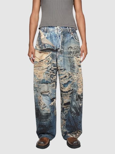Custom torn scribble print Baggy Jeans