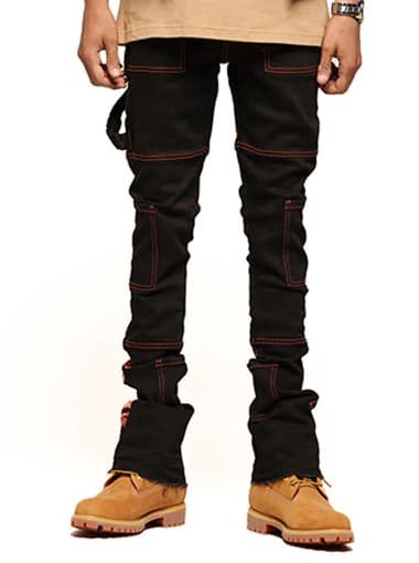 dark stacked jeans