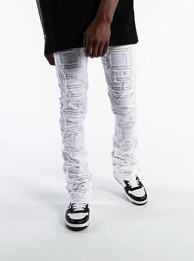 white stacked jeans