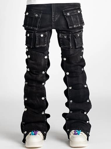 wide leg stacked jeans