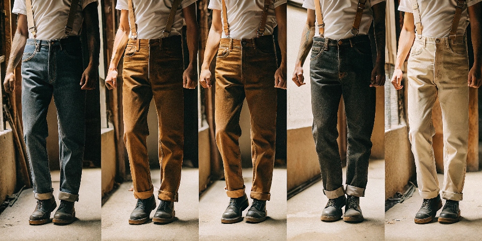 A visual timeline showing the evolution of the classic five-pocket jean from the 1950s to today, highlighting subtle changes in fit and finish.