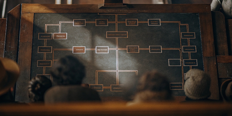 An organizational chart showing a large parent company (like VF Corp) with brands like Lee, Wrangler, and others underneath it.
