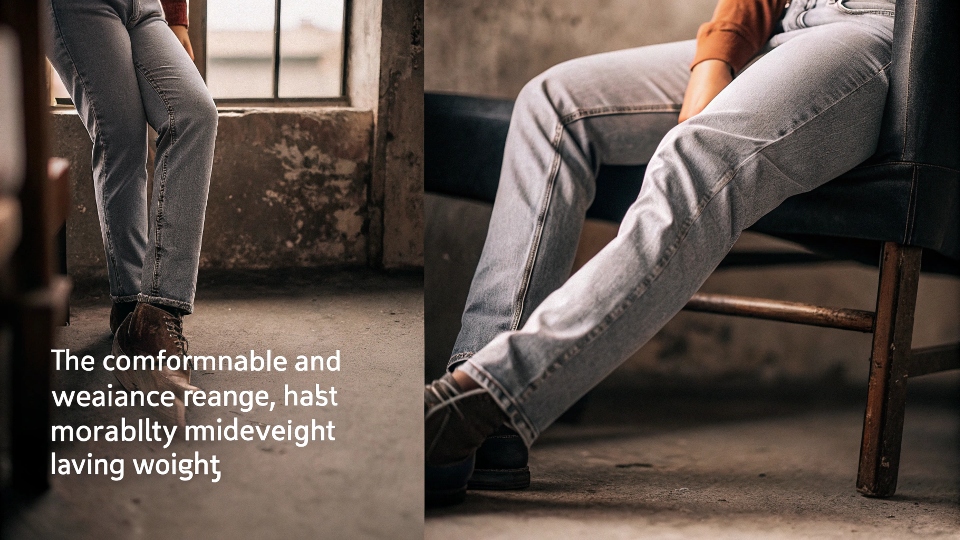 A person comfortably sitting and moving in a pair of 12.5oz jeans, showing the balance of structure and wearability.