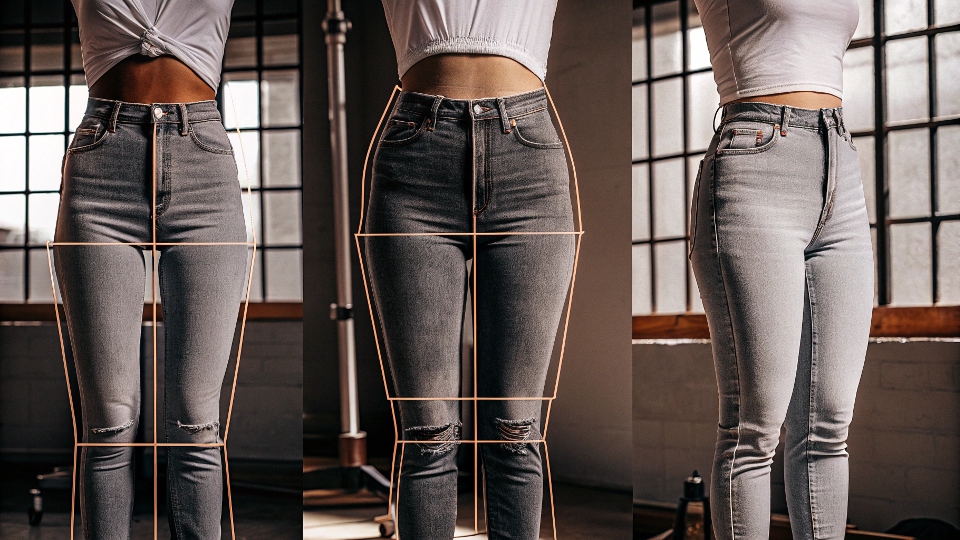 An illustration showing where low-rise, mid-rise, and high-rise jeans sit on the body.