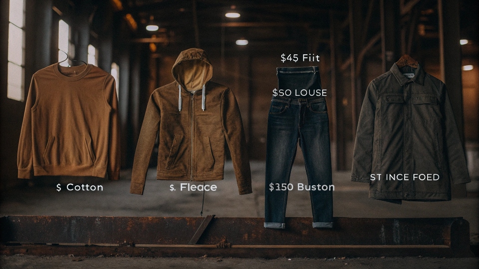 Cost of Manufacturing Different Clothing a collection of different clothing items: t-shirt, hoodie, jeans, jacket