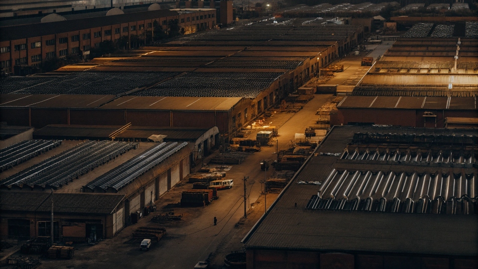 An aerial view of a massive textile manufacturing complex in China