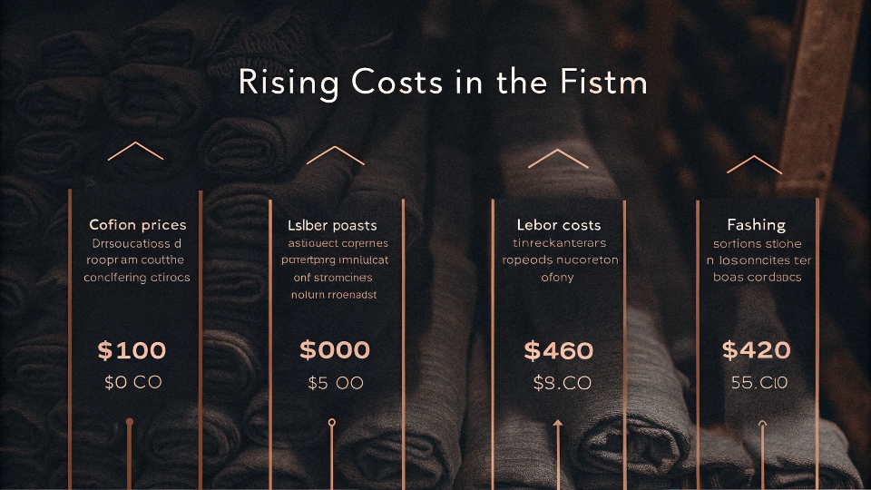 An infographic chart showing rising costs for cotton, labor, and finishing complexity in the denim industry.