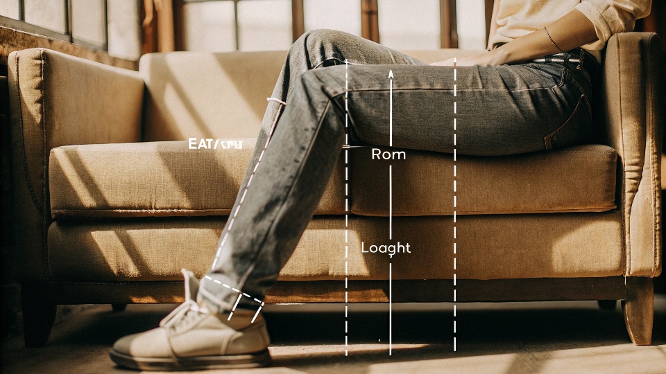 A diagram showing measurement callouts on a relaxed fit jean, highlighting the extra room in the seat and thigh.