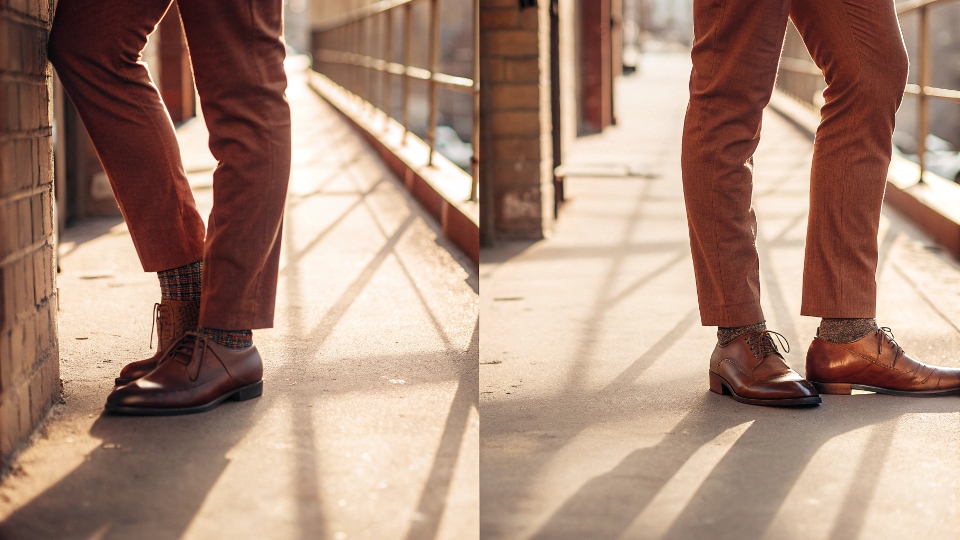A side-by-side photo showing the clear difference in leg shape between the straight-leg 501 and the slim, tapered 511.