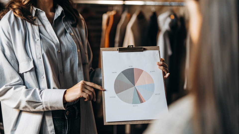 A pie chart breaking down the cost of a designer jean into components like materials, marketing, retail, and profit.