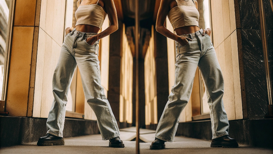 A stylish person wearing baggy jeans with a [fitted top](https://www.pinterest.com/ideas/baggy-jeans-top-outfit/905706965525/)[^6], demonstrating a well-proportioned outfit.