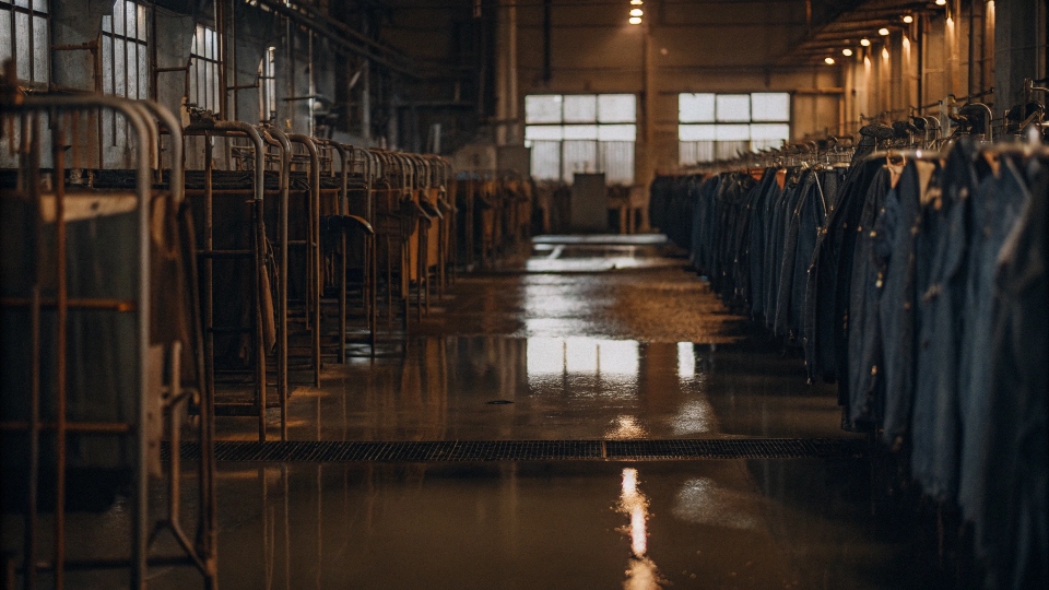 A highly advanced and clean denim wash house in China, with computer-controlled laser machines and ozone washing equipment.