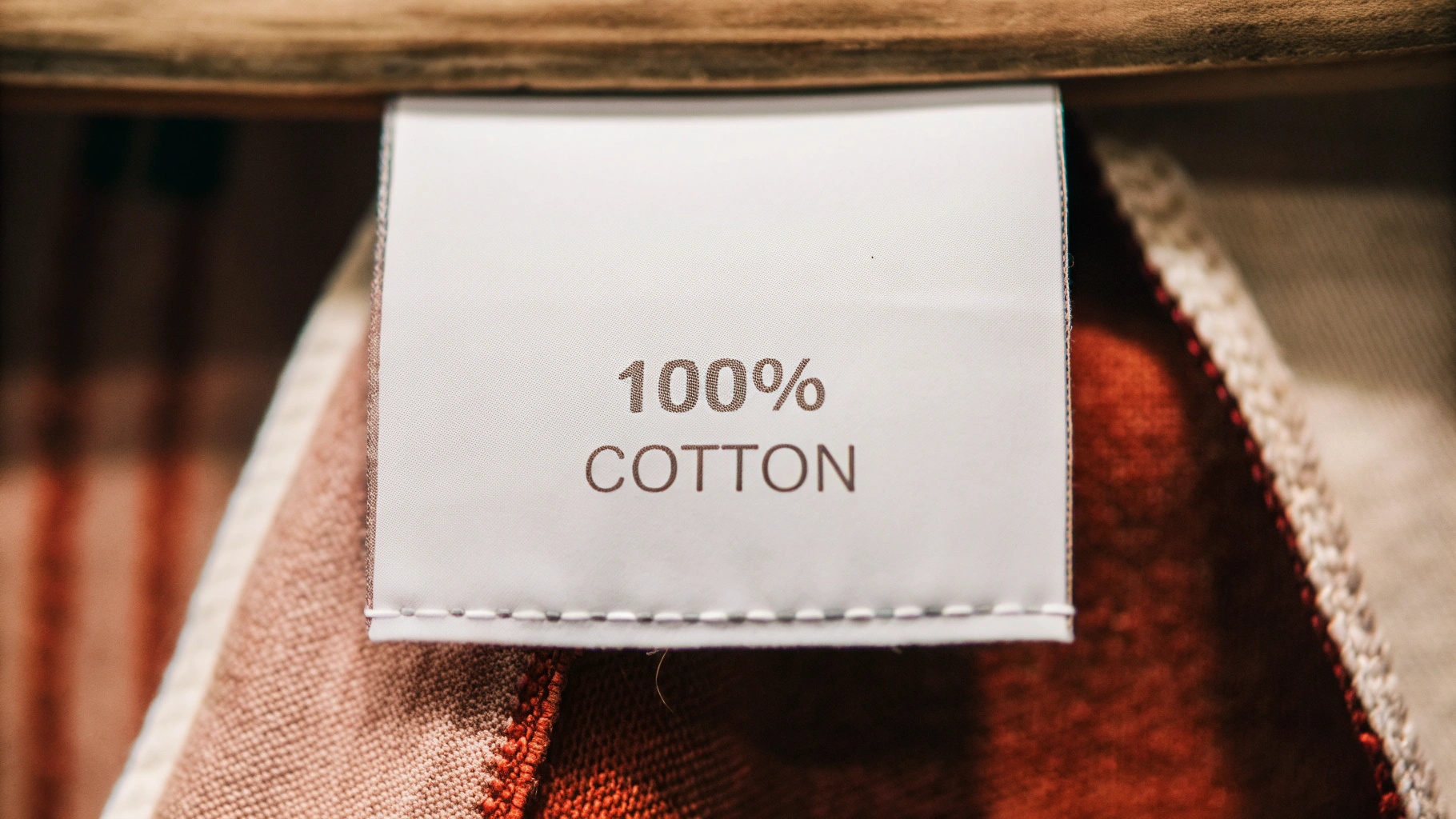 100% Cotton Denim Label a close-up of a fabric content label showing 100% cotton