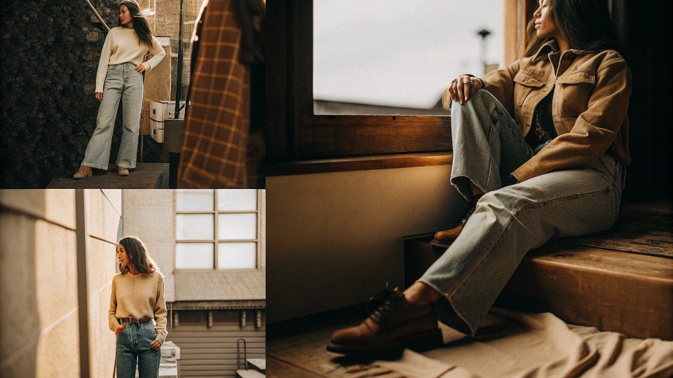 A montage of celebrities and fashion influencers wearing trendy oversized jeans in various settings.