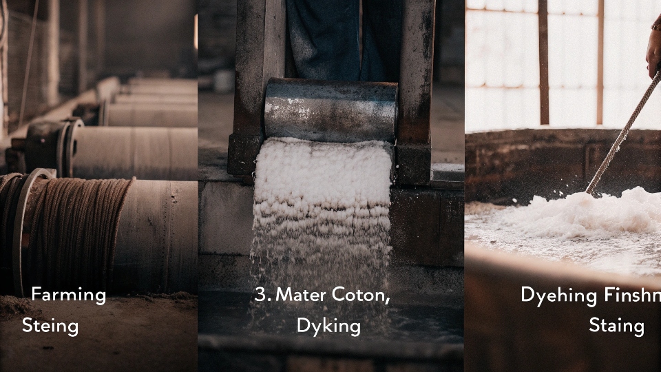 An infographic showing the breakdown of water usage in jean production: farming, dyeing, and finishing