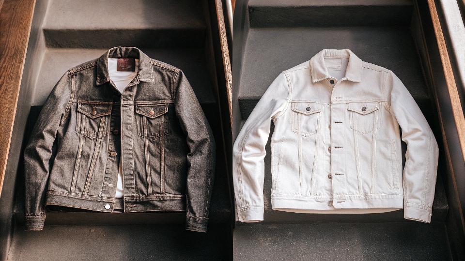A high-end Levi's Vintage Clothing (LVC) jacket next to a standard Levi's trucker jacket