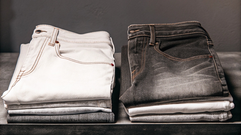 A stylishly arranged pair of Pepe Jeans showing off their wash and stitching details
