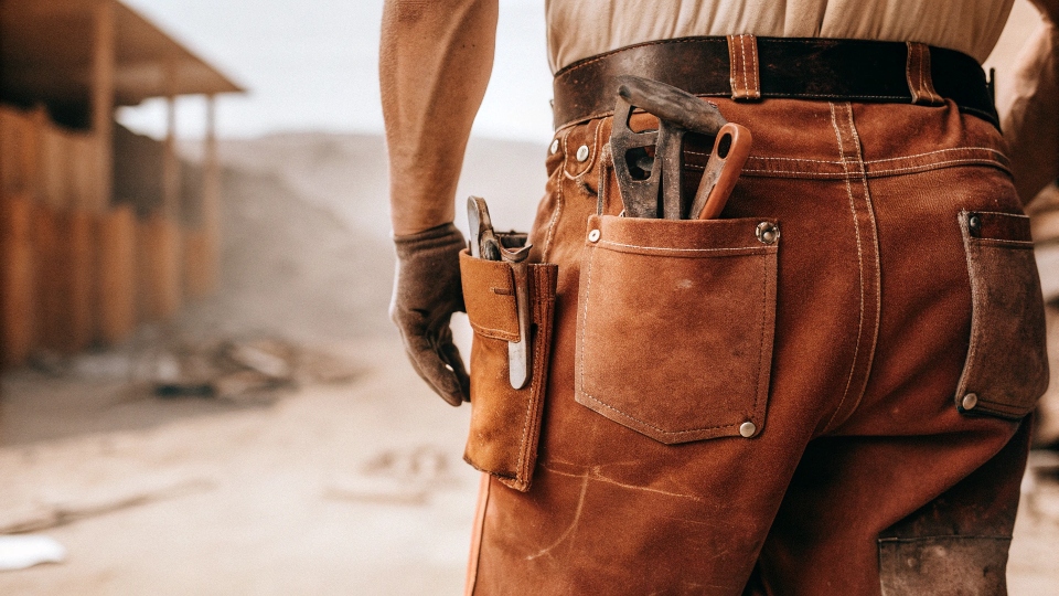 A vintage black-and-white photo of a [19th-century miner](https://www.heddels.com/2020/02/what-the-miners-actually-wore/)[^3] wearing sturdy denim pants