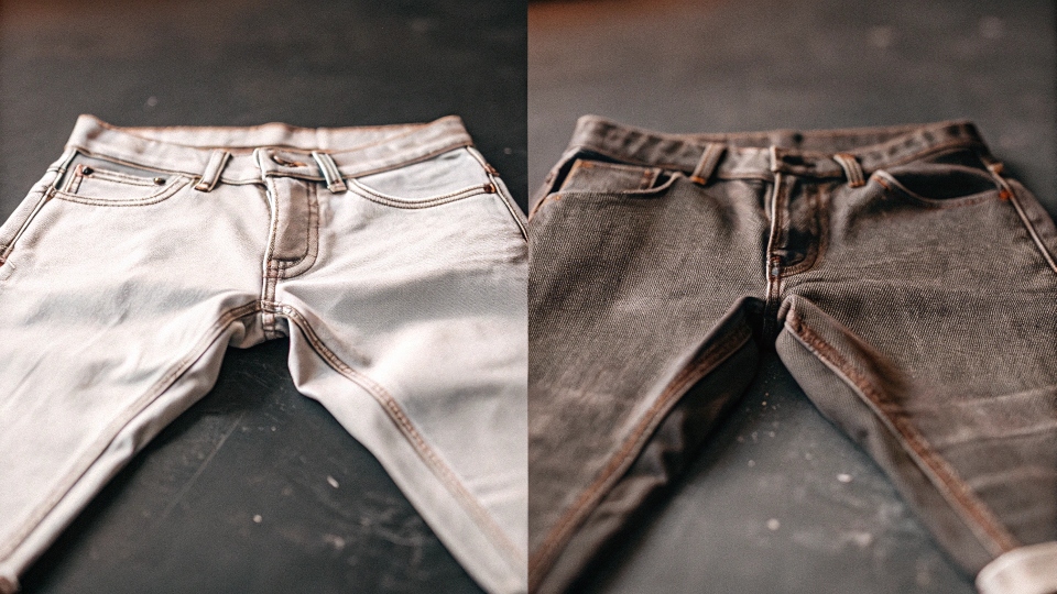 Examples of Common Jean Alteration Mistakes to Avoid A photo showing a poorly altered jean with a mismatched thread color and a crooked seam