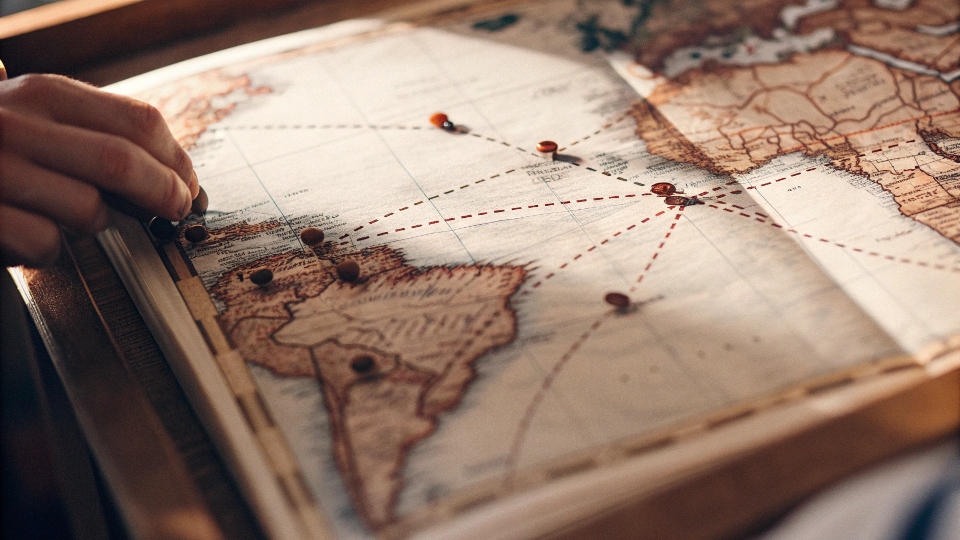 An old world map pointing to [Genoa, Italy](https://diznewjeans.com/why-are-jeans-called-jeans/)[^5] and Nîmes, France, then connecting to the USA