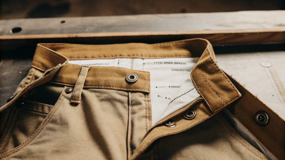 An exploded view diagram showing the different components of a pair of jeans