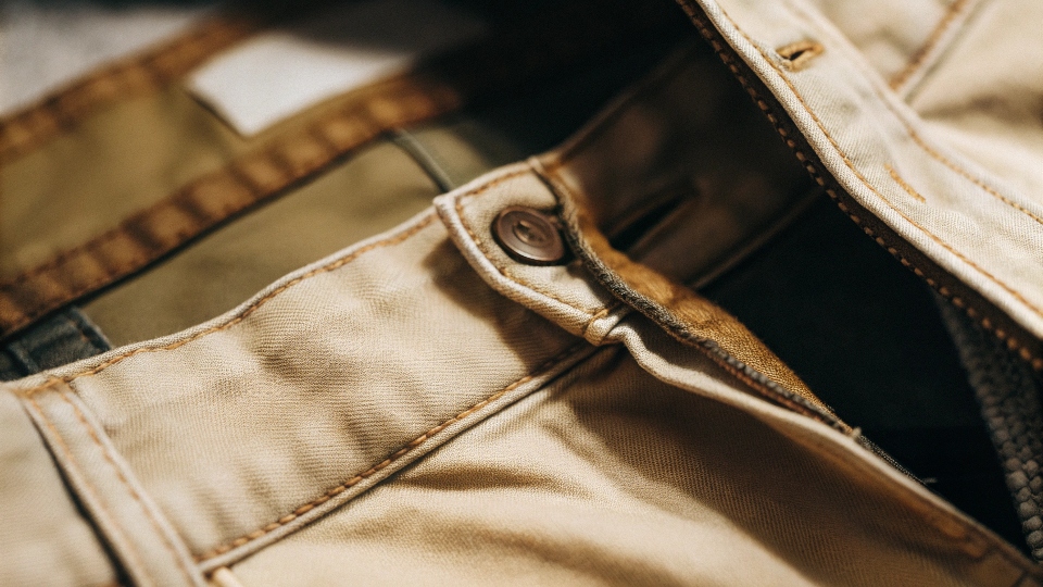 A close-up macro shot of the fabric of Zara jeans, showing the texture of the cotton-elastane blend