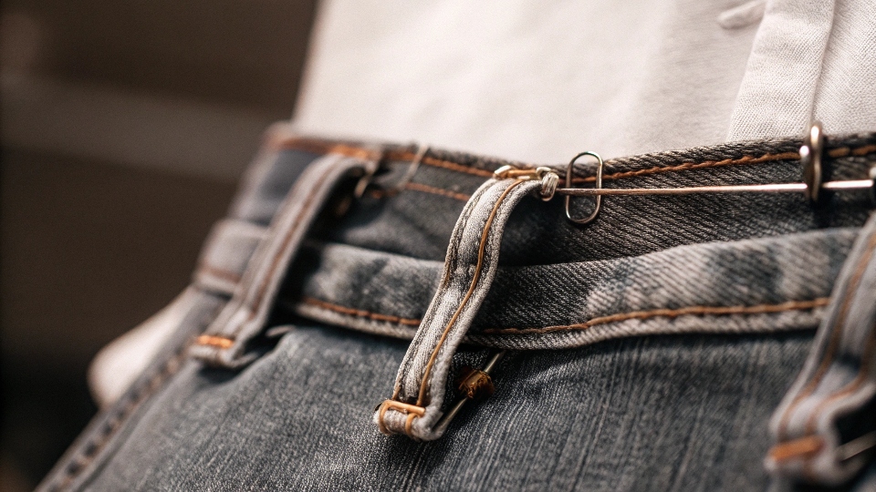No-Sew Skinny Jeans Hack Safety pins along the seam of jeans