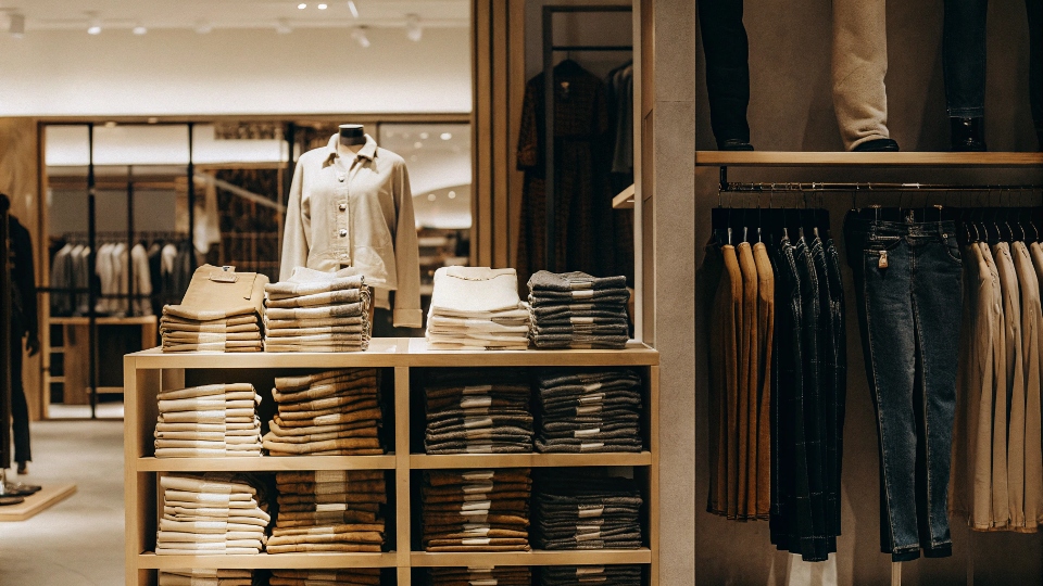 A stylishly merchandised denim section inside a Zara store
