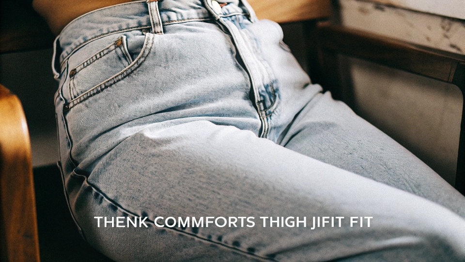 A close-up shot of baggy jeans fitting comfortably on [thick thighs](https://diznewjeans.com/how-to-make-jeans-bigger-in-the-thighs/)[^5] with a taper at the ankle