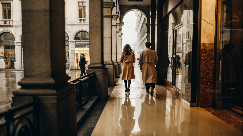 A stylish street in Milan, Italy, conveying a sense of high fashion and culture