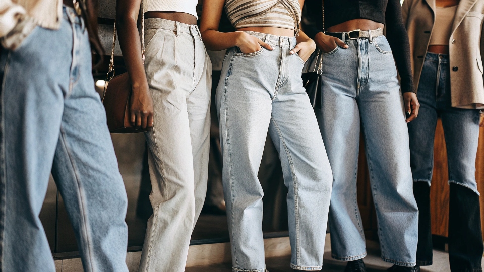 A group of young people wearing various styles of loose-fitting jeans