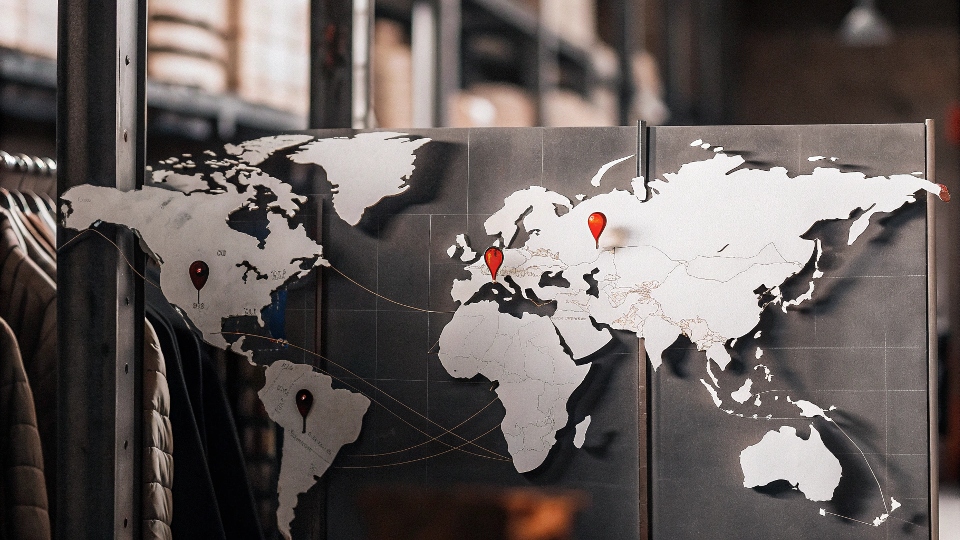 A world map graphic with pins indicating a [global supply chain](https://consumergoods.com/true-religion-streamlines-supply-chain)[^5] for manufacturing