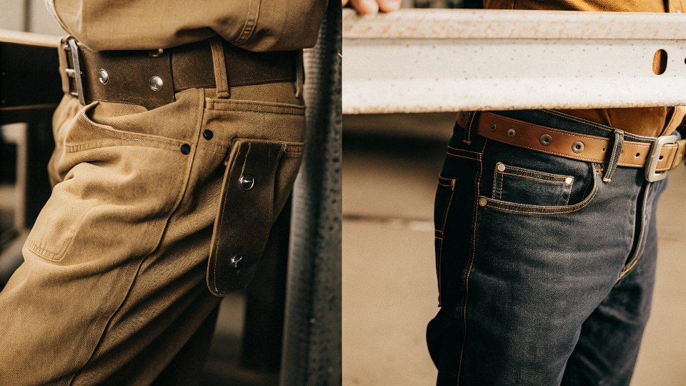 A split image showing a Levi's rivet on one side and a Wrangler flat rivet on the other