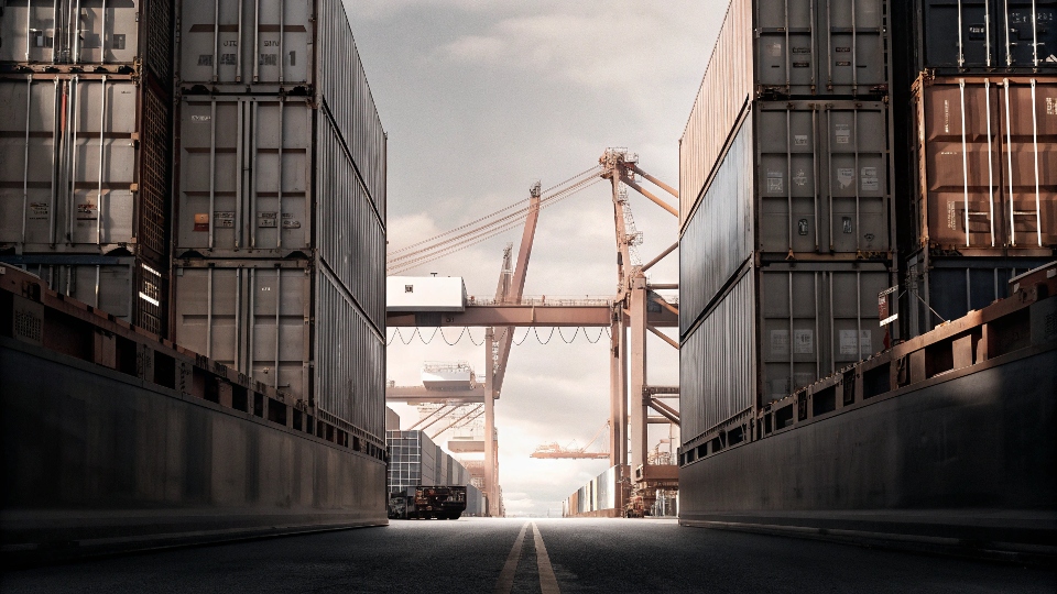 Large shipping containers being loaded at a port, symbolizing direct import