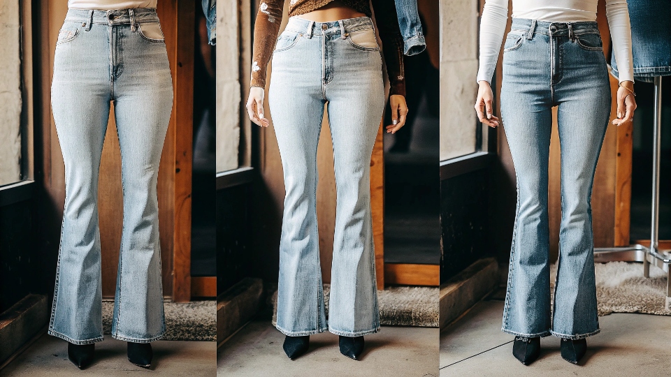 Top Jean Styles for Looking Taller A comparison of three jean styles that make you look taller: flare, straight, and skinny