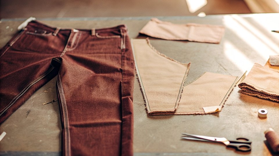Adding Fabric Panels to Widen Jeans Denim fabric panels laid out next to a pair of jeans, ready to be sewn in