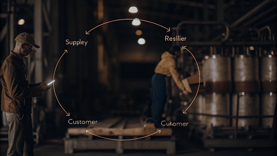 A diagram showing the supply chain from factory to wholesaler to retailer to customer