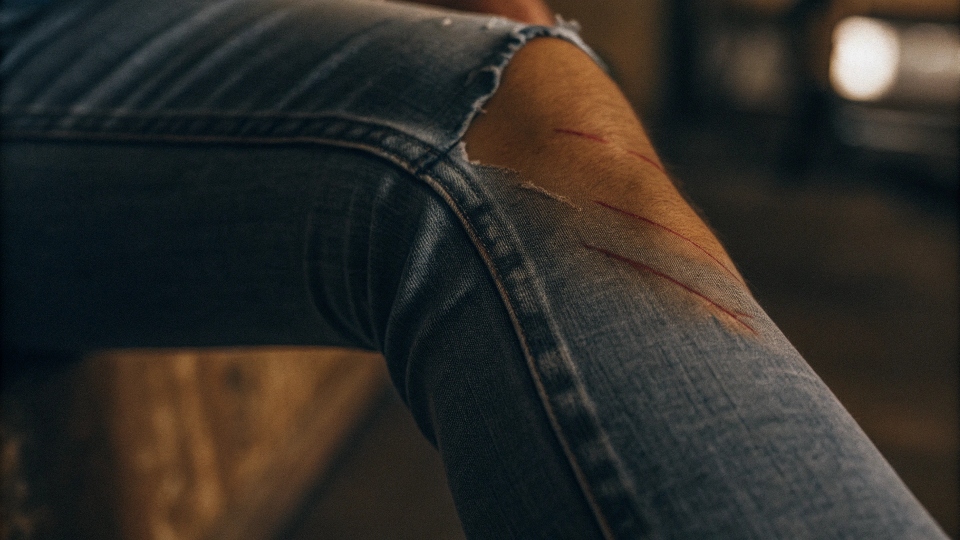 Swelling and Marks Caused by Tight Jeans A close-up of red indentation marks left on someone's leg after wearing tight skinny jeans