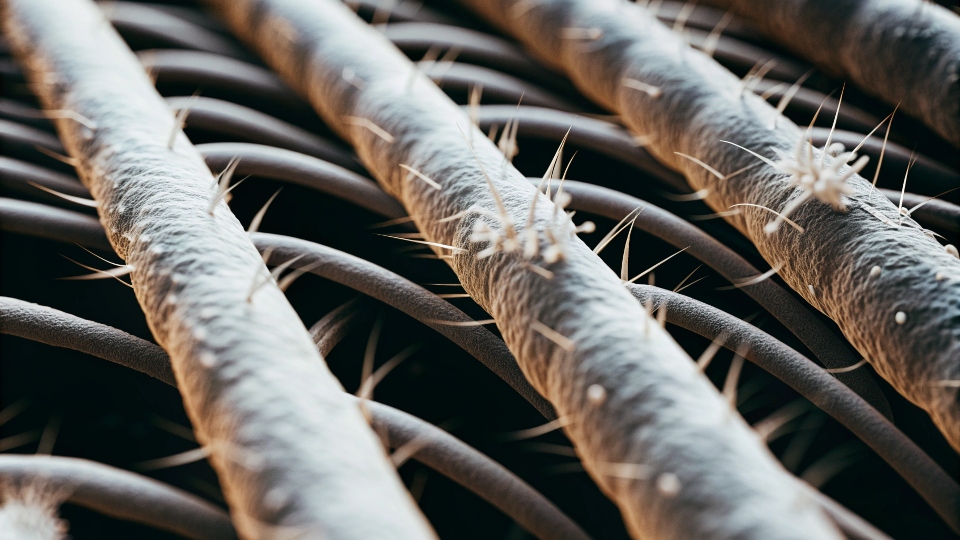 A microscopic view showing bacteria on fabric fibers
