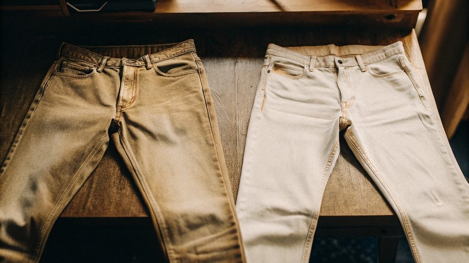 Stretch Jeans Getting Looser Over Time A pair of stretch jeans looking slightly relaxed and worn compared to a new pair