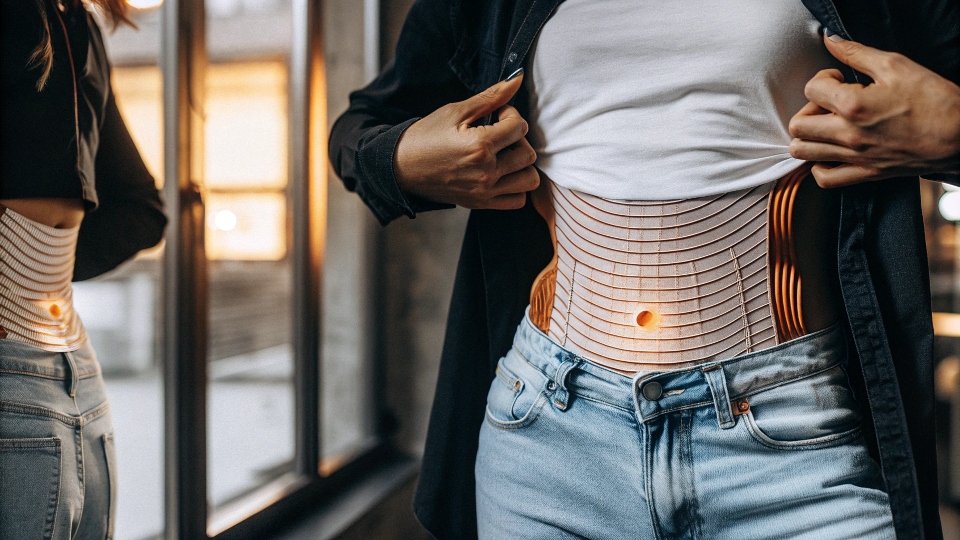 The Effect of Tight Jeans on the Stomach A diagram showing how a tight waistband puts pressure on the stomach and intestines
