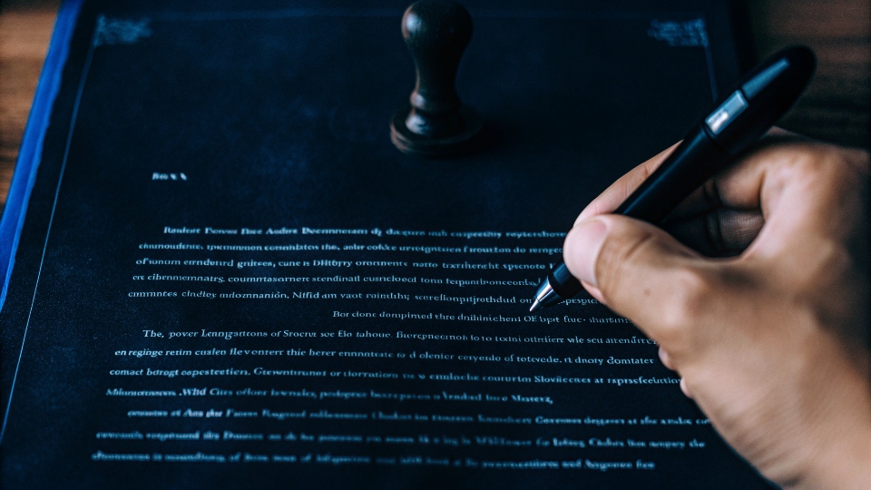 A hand signing a Non-Disclosure Agreement (NDA) document