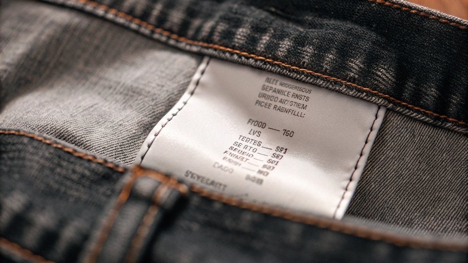 Unique Batch Code on Jeans Care Label A close-up of a care label inside a pair of jeans with a clearly visible batch number highlighted.