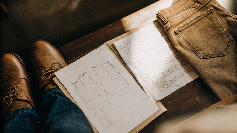 Protecting Your Jean Designs with an NDA in China A signed Non-Disclosure Agreement (NDA) with a pair of custom jeans and design sketches