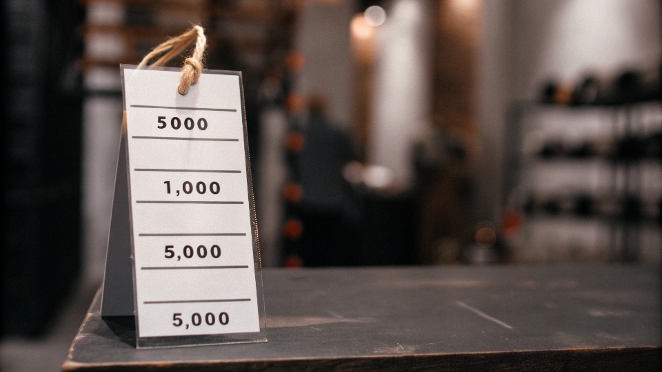 Volume Discounts and Tiered Pricing for Jeans A price tag showing a decreasing price per unit as the quantity increases from 500 to 1,000 to 5,000 units.