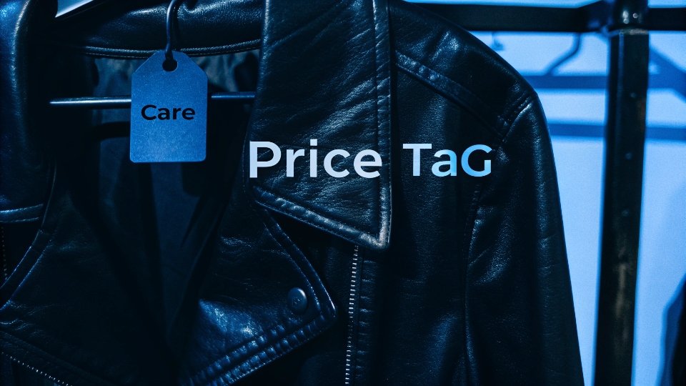 Disadvantages of Leather Clothing A price tag showing a high price on a leather jacket, with care instruction symbols nearby.