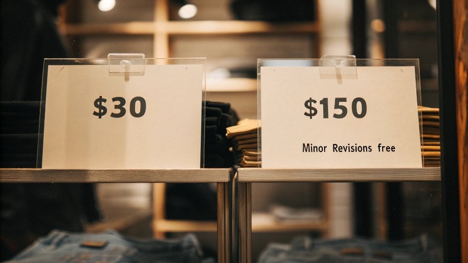 Cost of Denim Jean Prototypes A price tag showing different costs for basic vs. custom denim samples