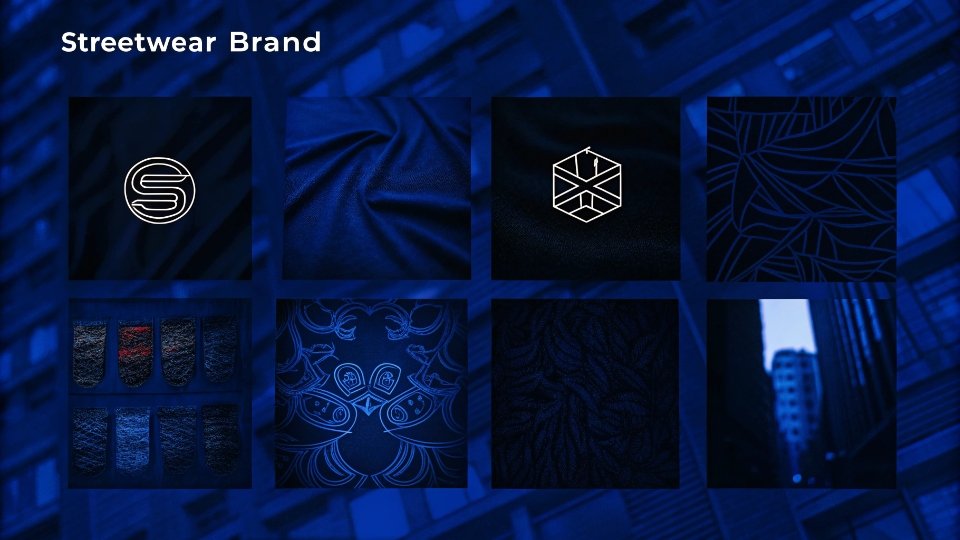 Starting a Streetwear Brand A mood board for a new streetwear brand, showing logos, sample designs, and textures.
